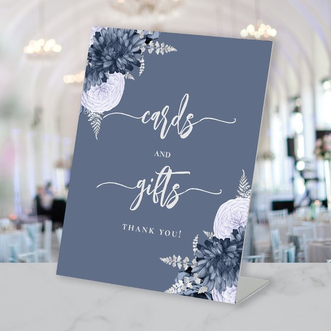 Signe De Table Chic Dusty Blue Silver Floral Wedding Cards Gifts (Créateur téléchargé)