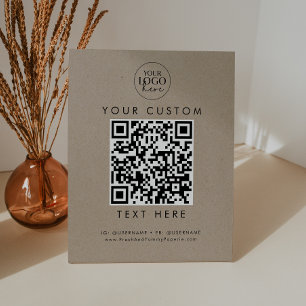 Signe De Table Chic Faux Kraft Logo d'entreprise Code QR personna