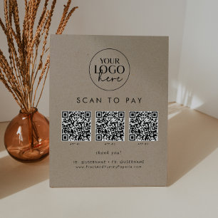 Signe De Table Chic Faux Kraft Logo d'entreprise QR Code Scan pou