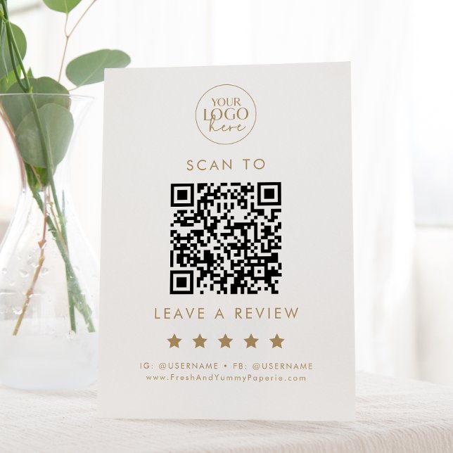 Signe De Table Chic Gold Typographie Logo QR Code Laisser Un Avis (Créateur téléchargé)