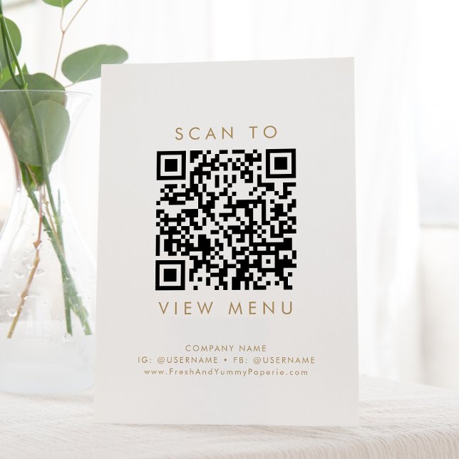 Signe De Table Chic Gold Typographie Restaurant Menu QR Code (Créateur téléchargé)