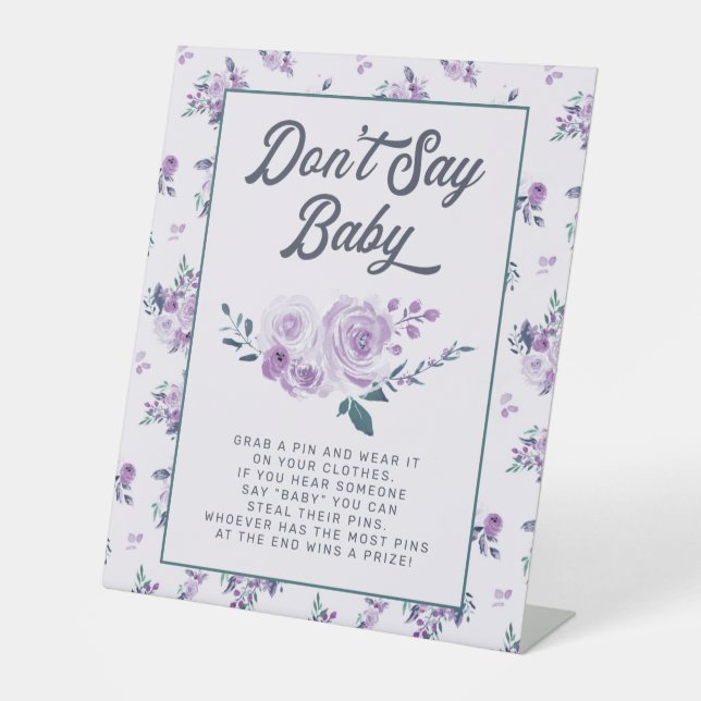 Signe De Table Chic Purple Turquoise Floral Ne pas dire Baby show (Recto)