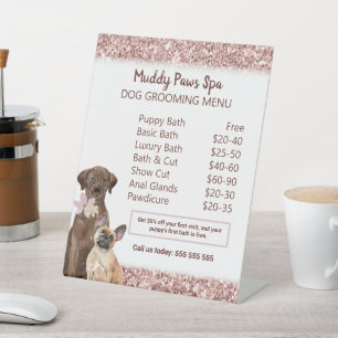 Signe De Table Chic Rose Gold Chien Grooming Menu Personnalisable