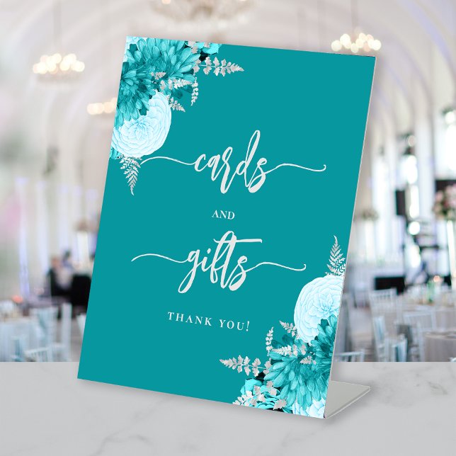 Signe De Table Chic Turquoise Silver Floral Wedding Cards Gifts (Créateur téléchargé)