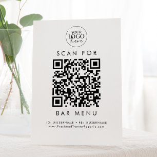 Signe De Table Chic Typographie Business Logo Bar Menu QR Code