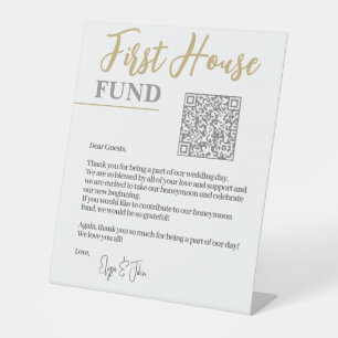 Signe De Table Chic White & Gold Elegant QR Code First House Fund