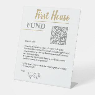 Signe De Table Chic White & Gold Elegant QR Code First House Fund