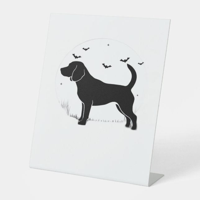 Signe De Table Chien beagle - Silhouette de lune d'Halloween surd (Recto)