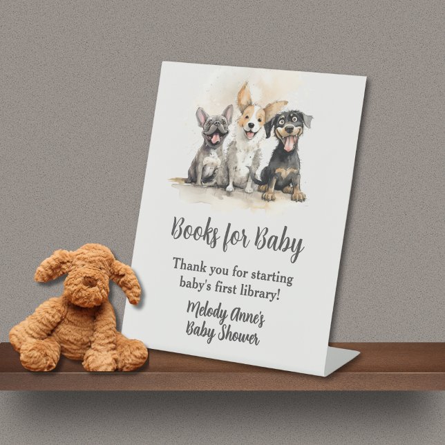 Signe De Table Chien Chien Puppy Tails Baby showers Livres Bébé (Puppy Dog Tails Books For Baby Table Top Sign with Trio of Cute Watercolor Puppies, Mom's Name.)