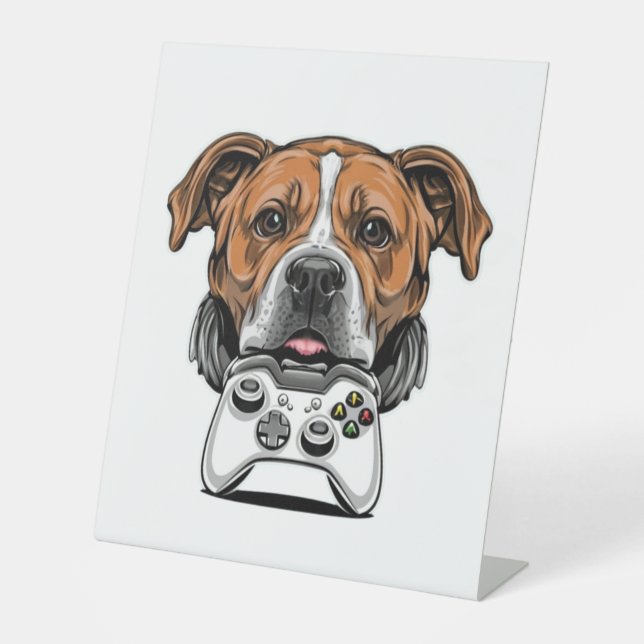 Signe De Table Chien Gamer - Jeu vidéo (Recto)