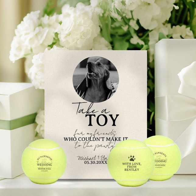 Signe De Table Chien Photo Mariage Tennis Ball Favoriser (Give guests a fun, tennis ball favor to take home to their pets with this Dog Wedding Favor Sign!)