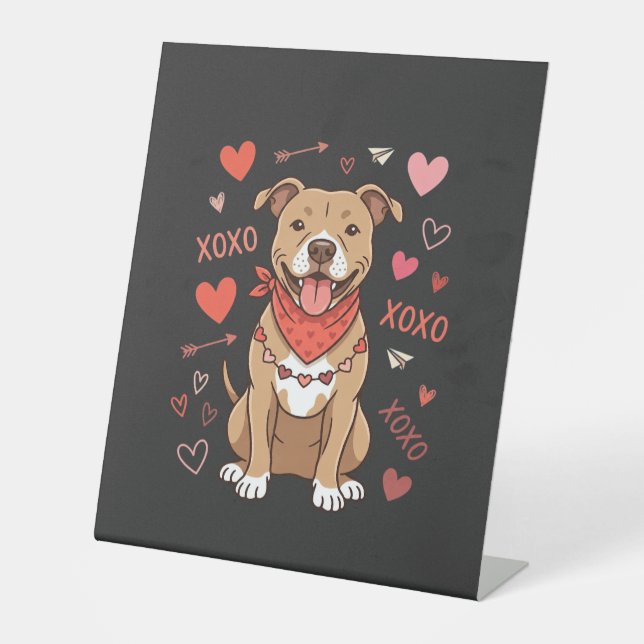 Signe De Table Chien Pitbull de la Saint-Valentin XOXO Design d'a (Recto)