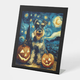 Signe De Table Chien Schnauzer Miniature Mignon Halloween Jack O