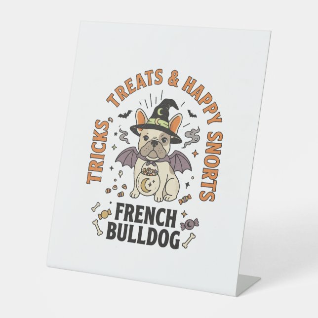 Signe De Table Chien Trickster Halloween Bouledogue Français (Recto)
