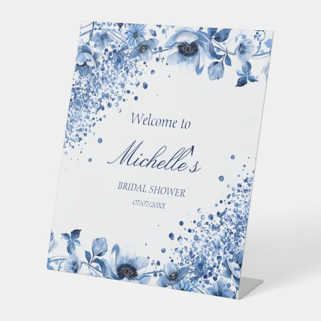 Signe De Table Chinoiserie asiatique Light Blue Floral Welcome (Recto)