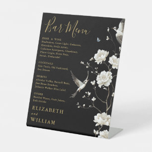 Signe De Table Chinoiserie Black And Gold Floral Bar Menu Mariage
