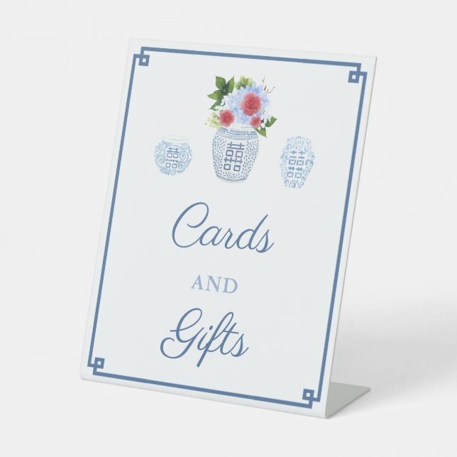 Signe De Table Chinoiserie Cartes Et Cadeaux Bleus Et Rouges (Recto)