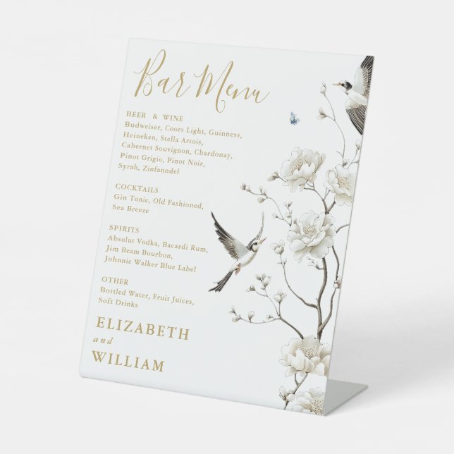 Signe De Table Chinoiserie Gold Elegance Floral Bar Menu Mariage (Recto)