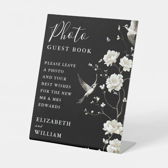 Signe De Table Chinoiserie Noire Et Blanc Photo Livre D'Invité (Recto)