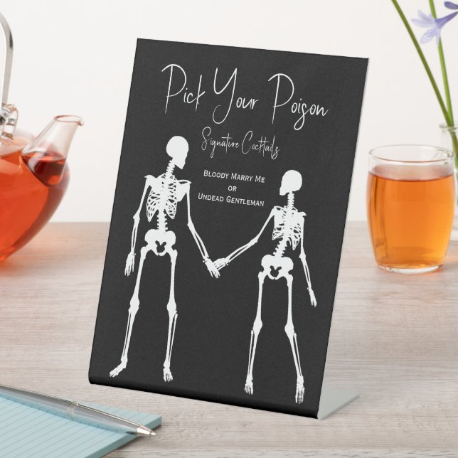 Signe De Table Choisir votre poison Squelette Mariage Blanc menu  (In SItu)