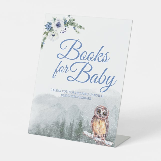 Signe De Table Chouette hivernale neige Baby shower Bébé Livres T (Recto)