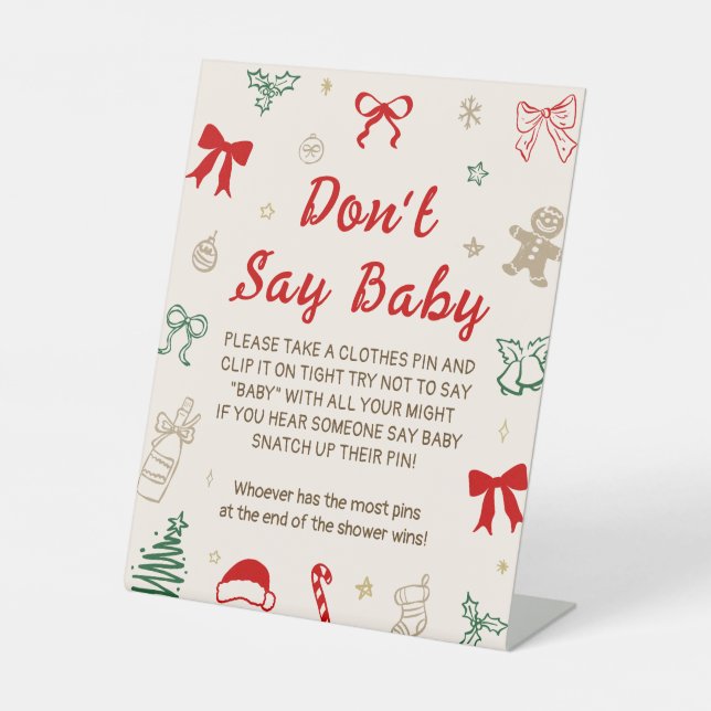 Signe De Table Christmas Baby Shower Don't Say Baby Game (Recto)