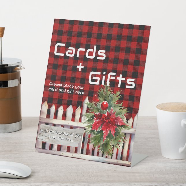 Signe De Table Christmas Fence Buffalo Plaid Cards & Gifts (In SItu)