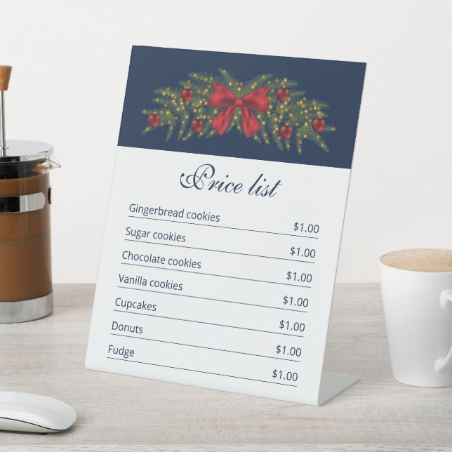 Signe De Table Christmas Garland On Blue - Noël Tarifs (In SItu)