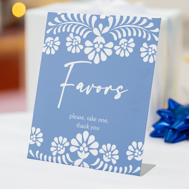 Signe De Table Cielito lindo baby shower bleu poussiéreux faveurs (Cielito lindo dusty blue baby shower favor table pedestal sign papel picado personalized table signs)