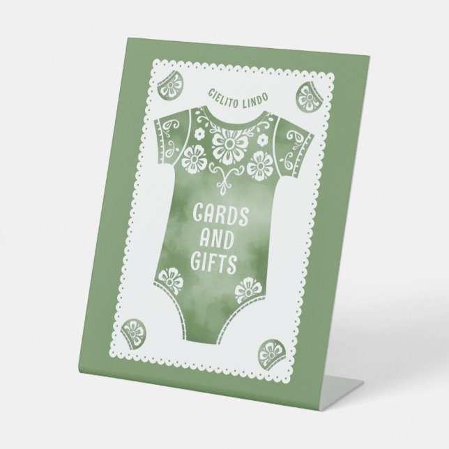Signe De Table Cielito Lindo sage baby shower Cartes et cadeaux (Recto)