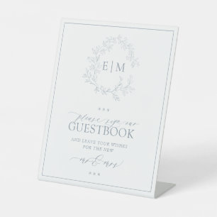 Signe De Table Cimetière bleu Dusty Monogram Mariage Livre d'or