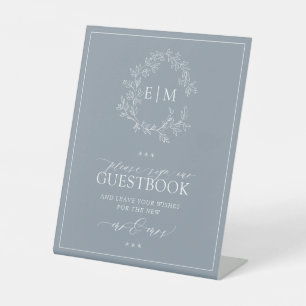 Signe De Table Cimetière bleu Dusty Monogram Mariage Livre d'or