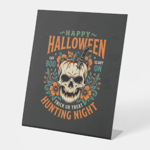Signe De Table Citrouille Crâne de Halloween Chasse Nuit Design_1