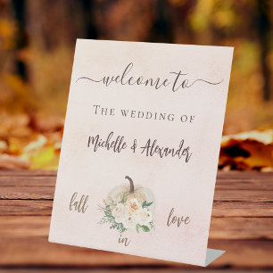 Signe De Table Citrouille crème fleurs rousses chute mariage bien