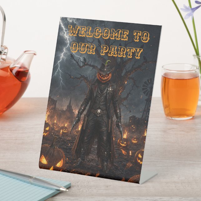 Signe De Table Citrouille de sheriff cow-boy Halloween effrayante (In SItu)