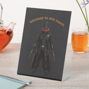 Signe De Table Citrouille sinistre Sheriff Cowboy Jack-o'-Lantern