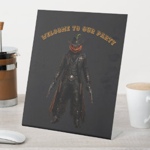 Signe De Table Citrouille sinistre Sheriff Cowboy Jack-o'-Lantern
