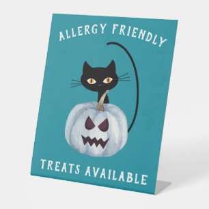 Signe De Table Citrouille turquoise Halloween Chat noir Allergie 