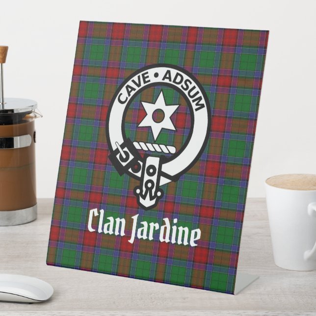 Signe De Table Clan Jardine Crest Badge et Tartan (In SItu)