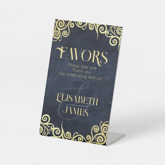 Signe De Table Classe Élégante Marine Bleu Et Or Prendre Une Fave (Recto)