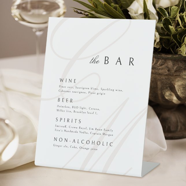 Signe De Table Classic Elegance Calligraphy Monogram Bar Menu (Classic Elegance Calligraphy Monogram Bar Menu Pedestal Sign)
