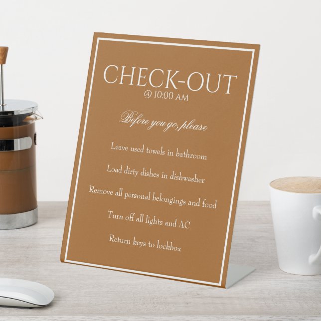 Signe De Table Classic Simple Sienna Guest Check Out Table Sign (In SItu)