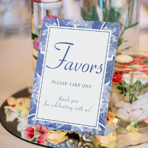 Signe De Table Classique Bleu Blanc Chinoiserie Fleur Faveur