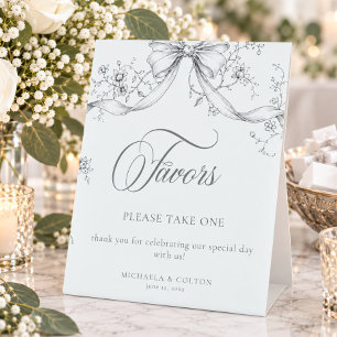 Signe De Table Classique Faveurs de Mariage Floral Gris Noir Vint