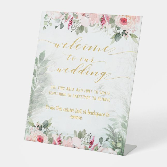 Signe De Table Clôture de police rose et or Font Blush Bienvenue (Recto)