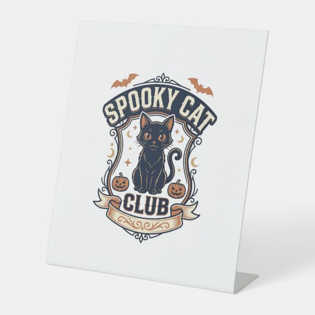 Signe De Table Club de chat effrayant Chat Halloween Chat effraya (Recto)