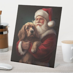 Signe De Table Cocker Spaniel avec le Père Noël Festif de Noël