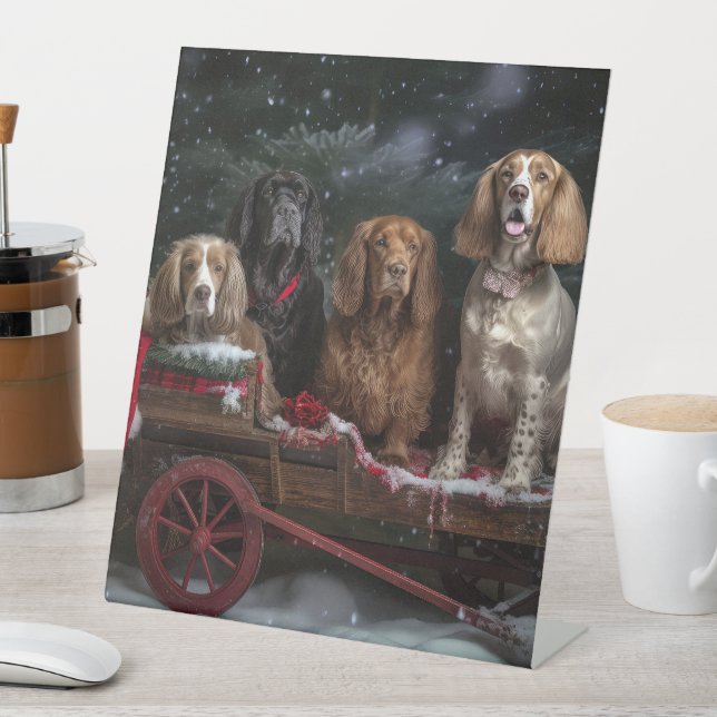 Signe De Table Cocker Spaniel Traîneau enneigé Décor de Noël  (In SItu)