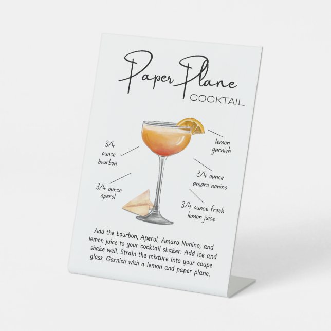Signe De Table Cocktail Avion en Papier Moderne (Recto)