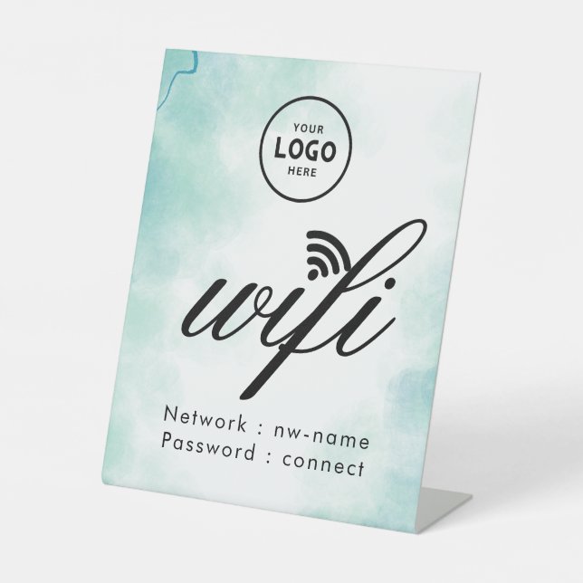 Signe De Table Code de mot de passe WiFi Affaires Logo Bleu  (Recto)